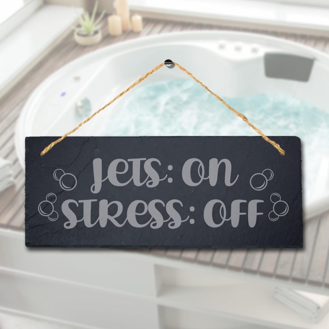 Lets On Stress Off Laser Engraved Hanging Slate Pool Decor Gift Plaque Sign