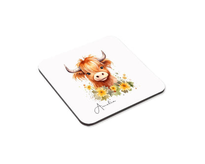 Personalised Highland Cow Mug & Coaster Set: Fluffy Cow Gift