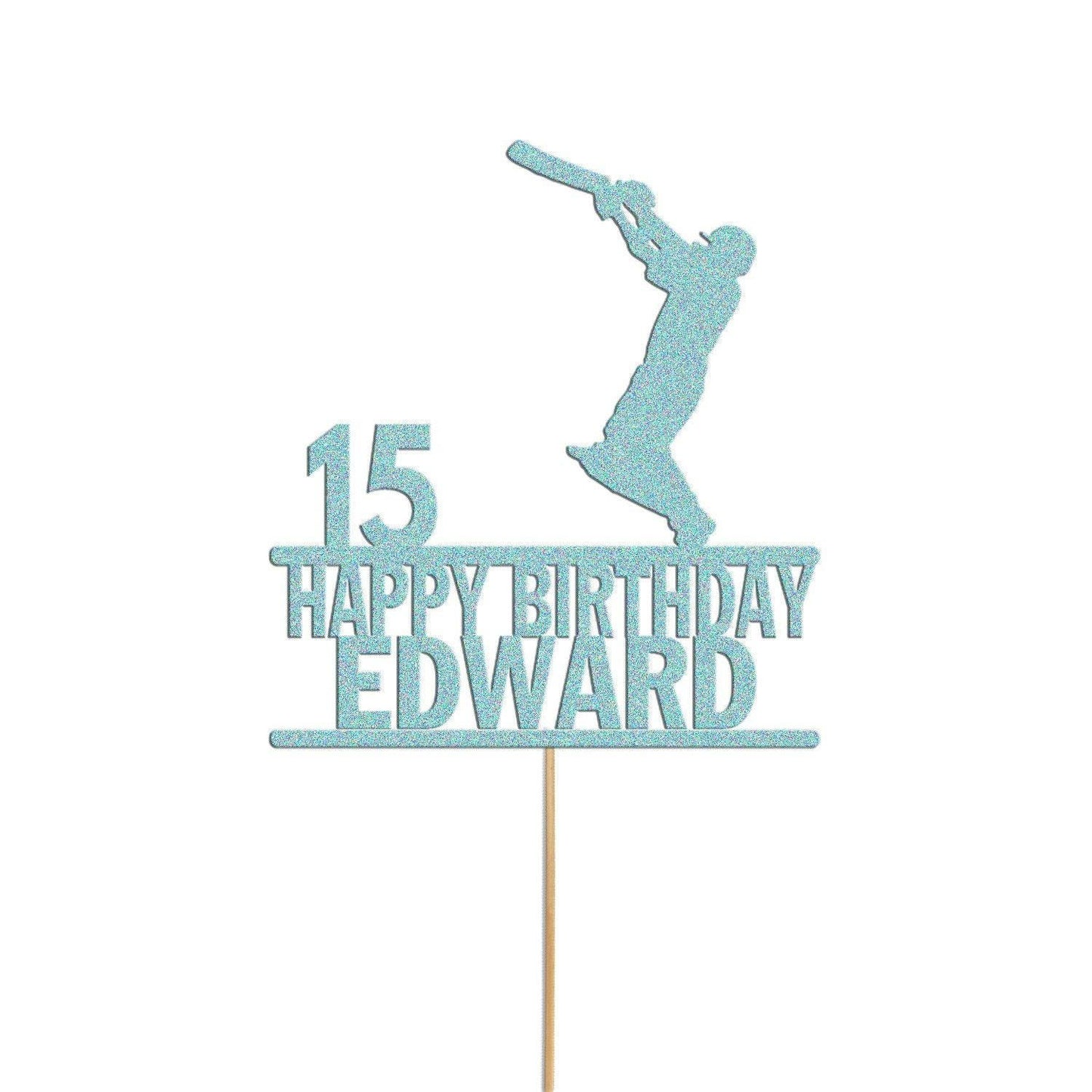 Personalised Glitter Cricket Cake Topper: Birthday Party Decor