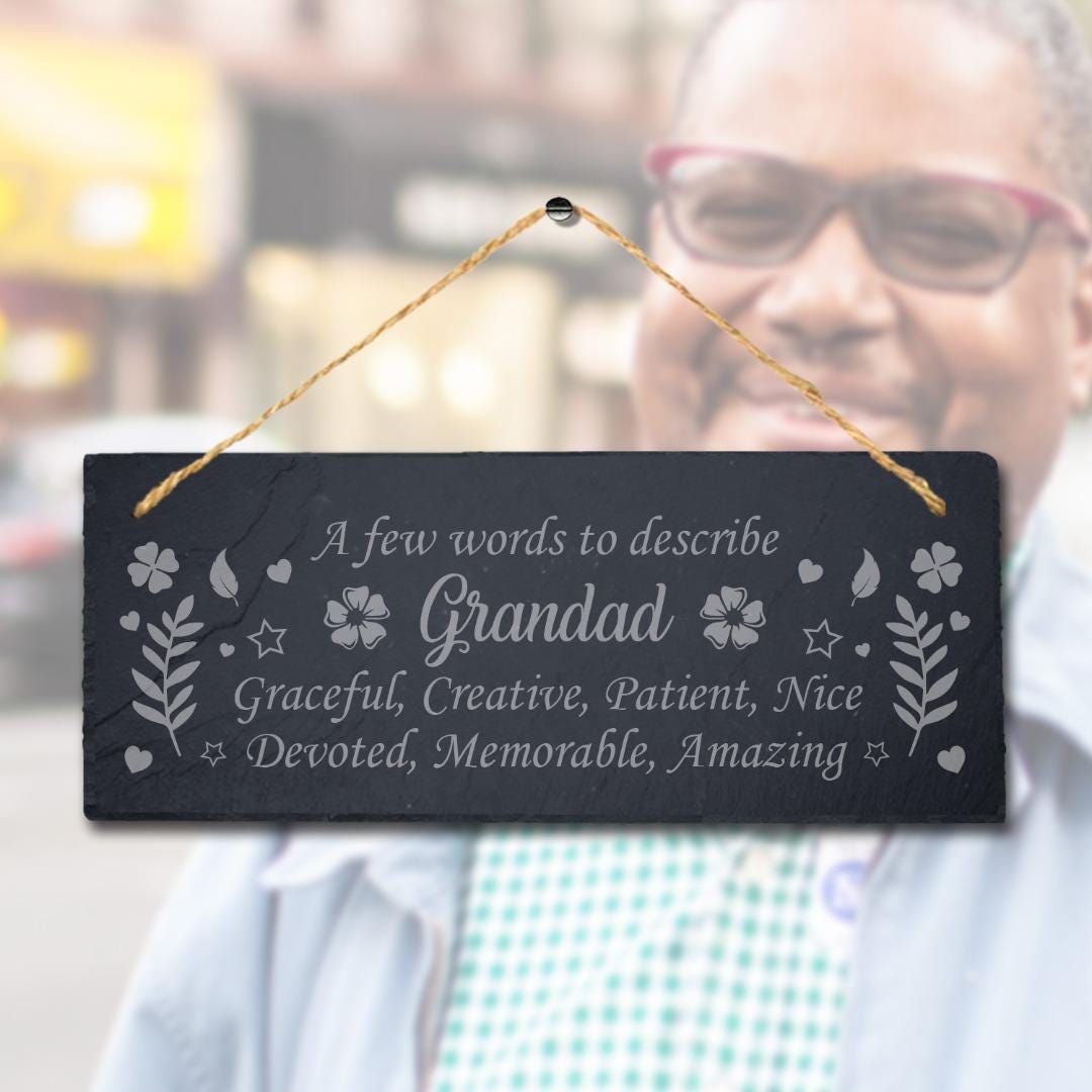 Engraved Slate Plaque: Grandad Gift with Jute Rope