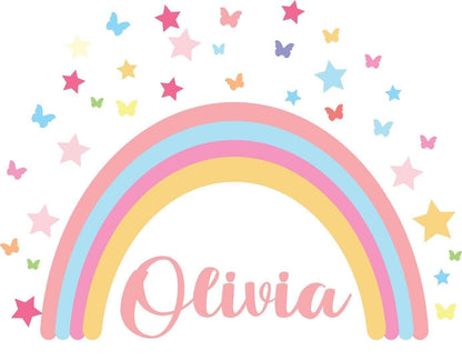 Personalise Rainbow Hearts Butterflies Wall Mural Stickers Nursery Bedroom Set