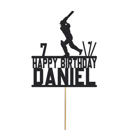 Personalised Glitter Cricket Cake Topper: Birthday Party Decor