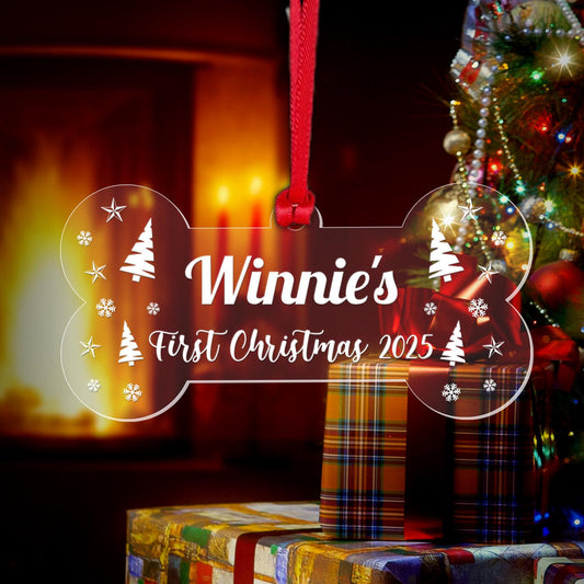 Personalised Dogs First Christmas Bauble Puppy Pet 1st Xmas Gift Tree Decoration