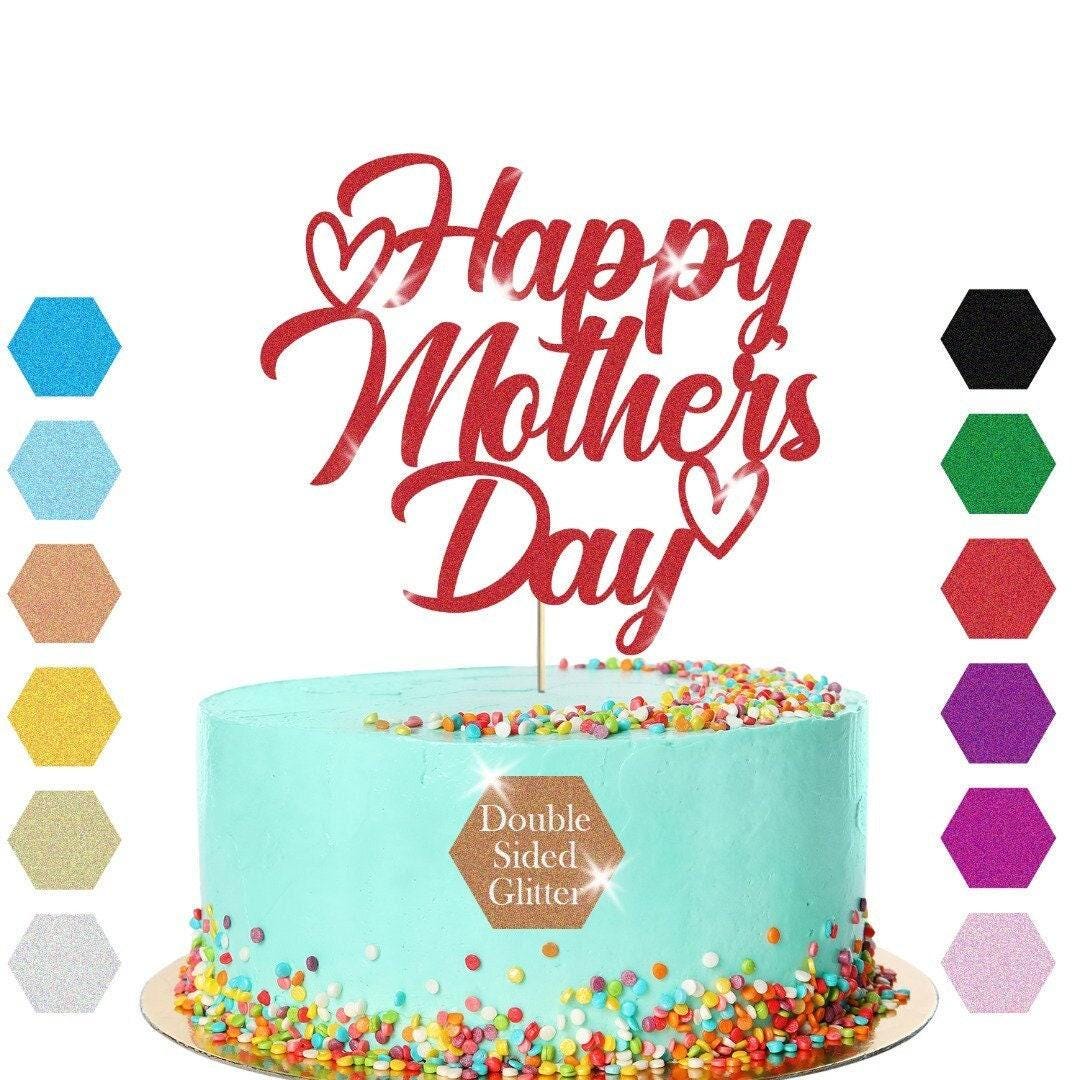Happy Mothers Day Glitter Cake Topper Hearts Design Birthday Decoration