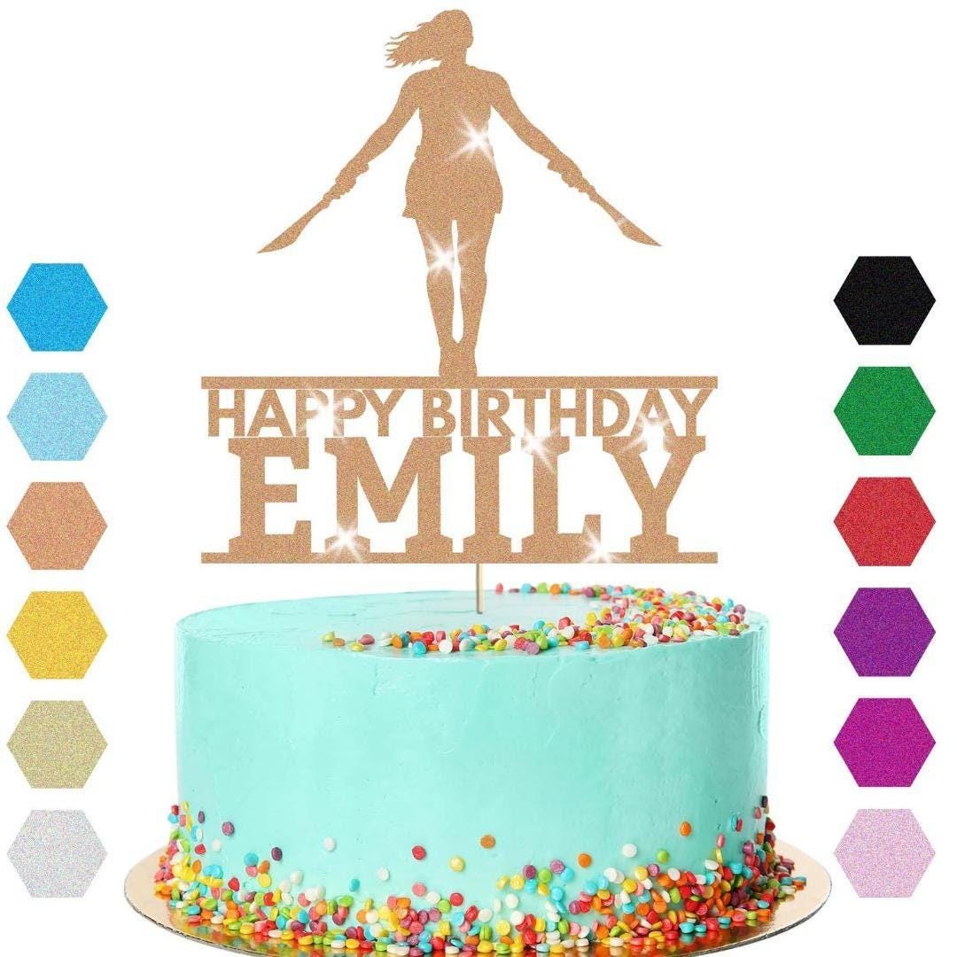 Warrior Double Swords Cake Topper Personalised Girls Birthday Cake Decoration Any Name & Age