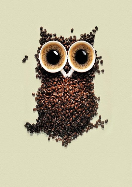 Owl Coffee Mug Poster: Whimsical Kitchen Art Print