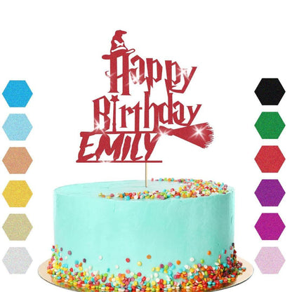 Witch Broomstick Glitter Cake Topper Personalised Halloween Birthday Decoration