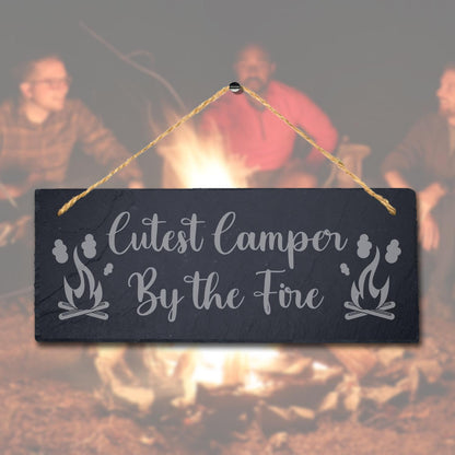 Cutest Camper Fire Laser Engraved Hanging Slate Adventurer Friends Plaque Sign