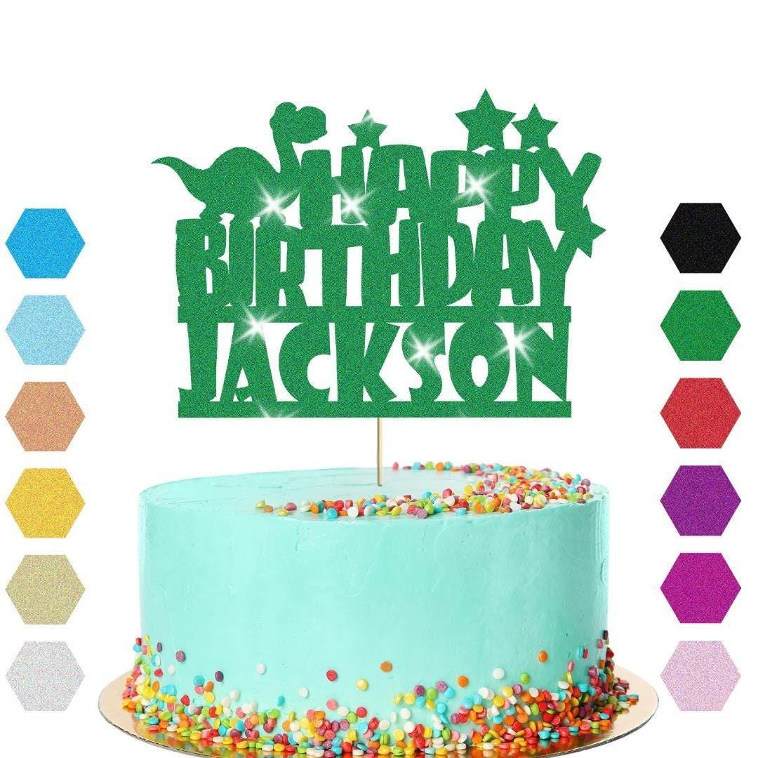 Personalised Dinosaur Glitter Happy Birthday Cake Topper Dino Party Decoration