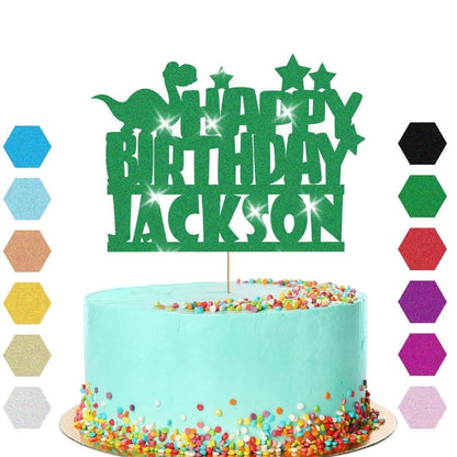 Personalised Dinosaur Glitter Happy Birthday Cake Topper Dino Party Decoration