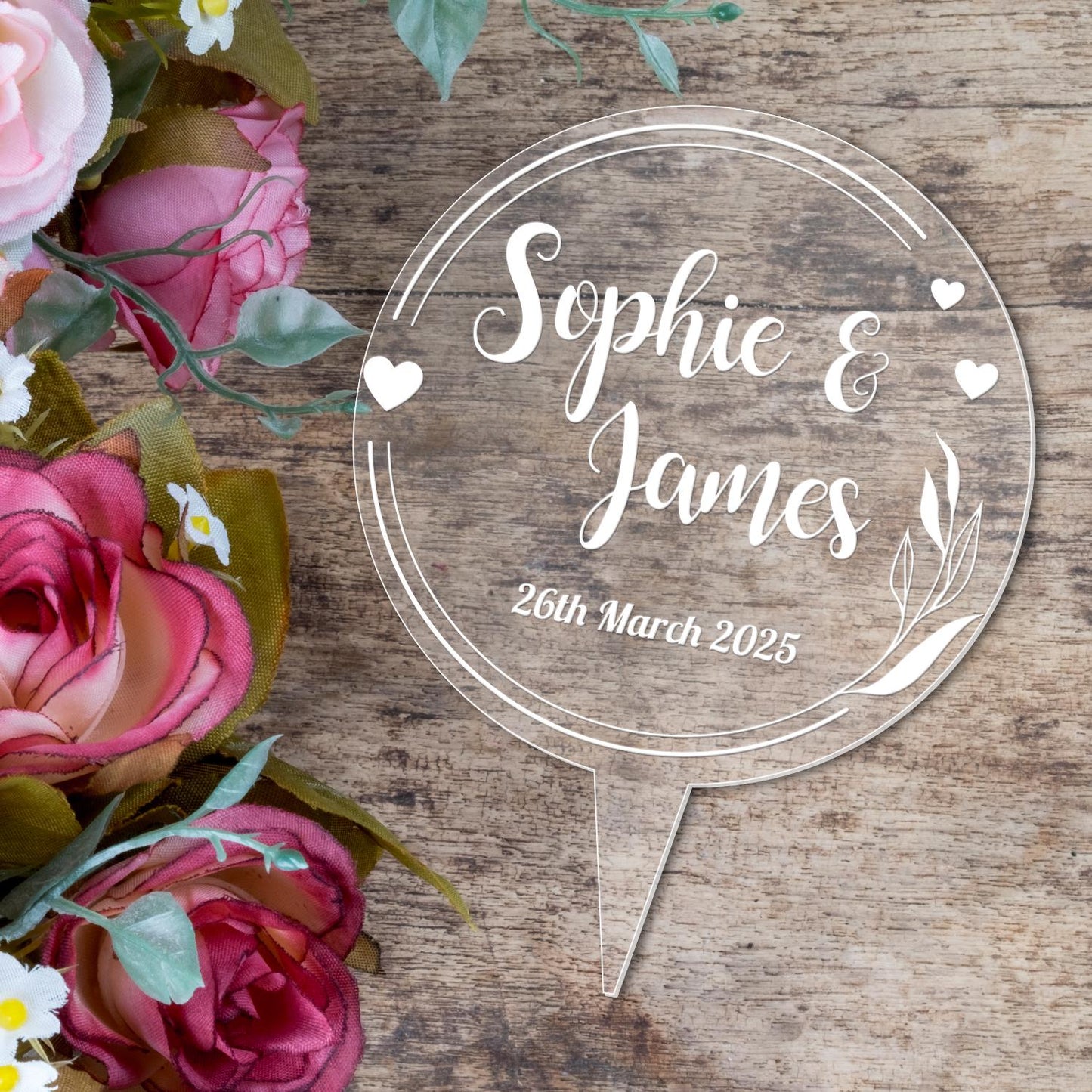 Personalised Wedding Cake Topper Engraved Acrylic Circle Decoration Any Names