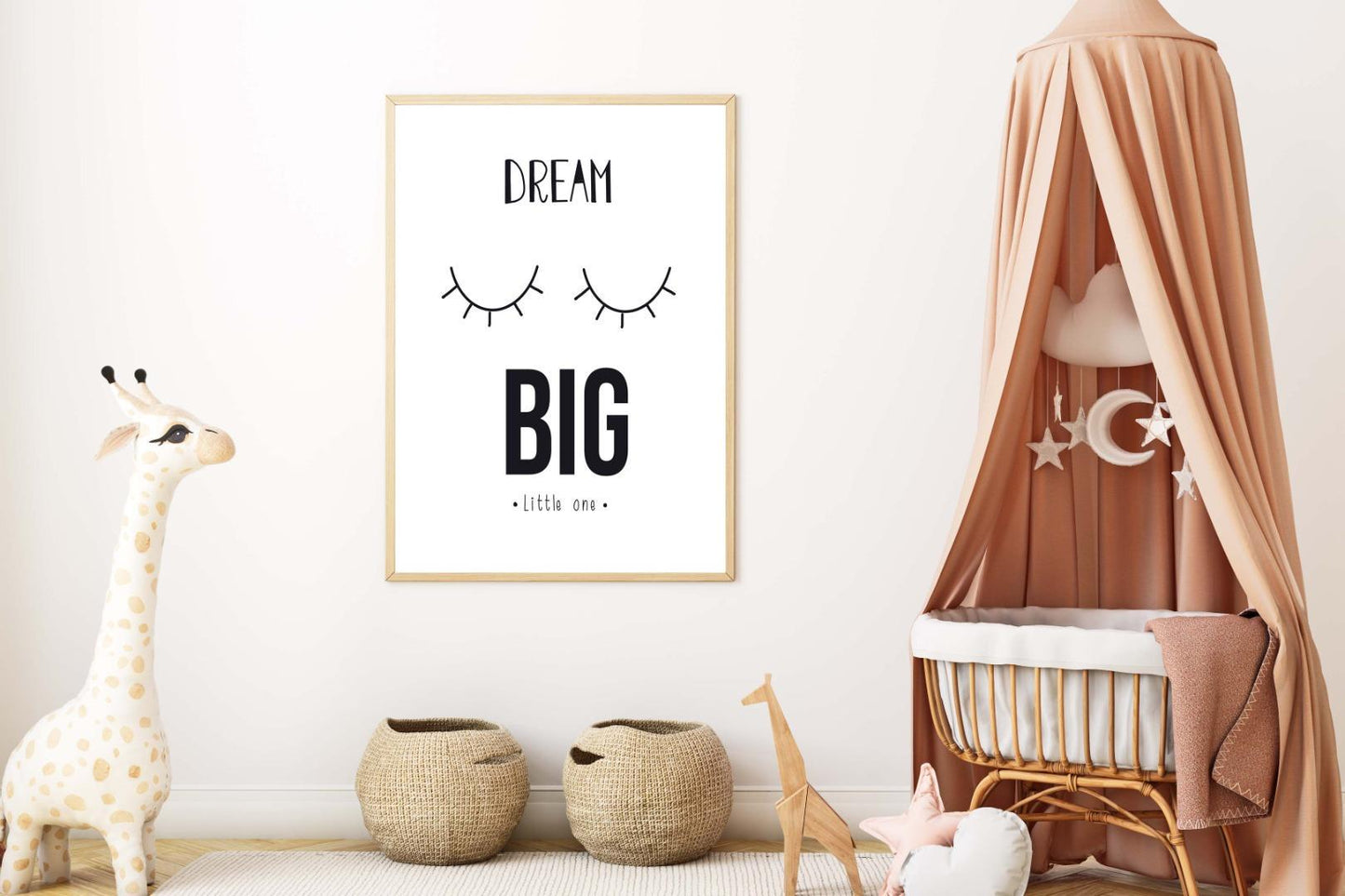 Dream Big Eye Lashes Kids Boho Hand Painted Effect Nursery Wall Art Print Poster