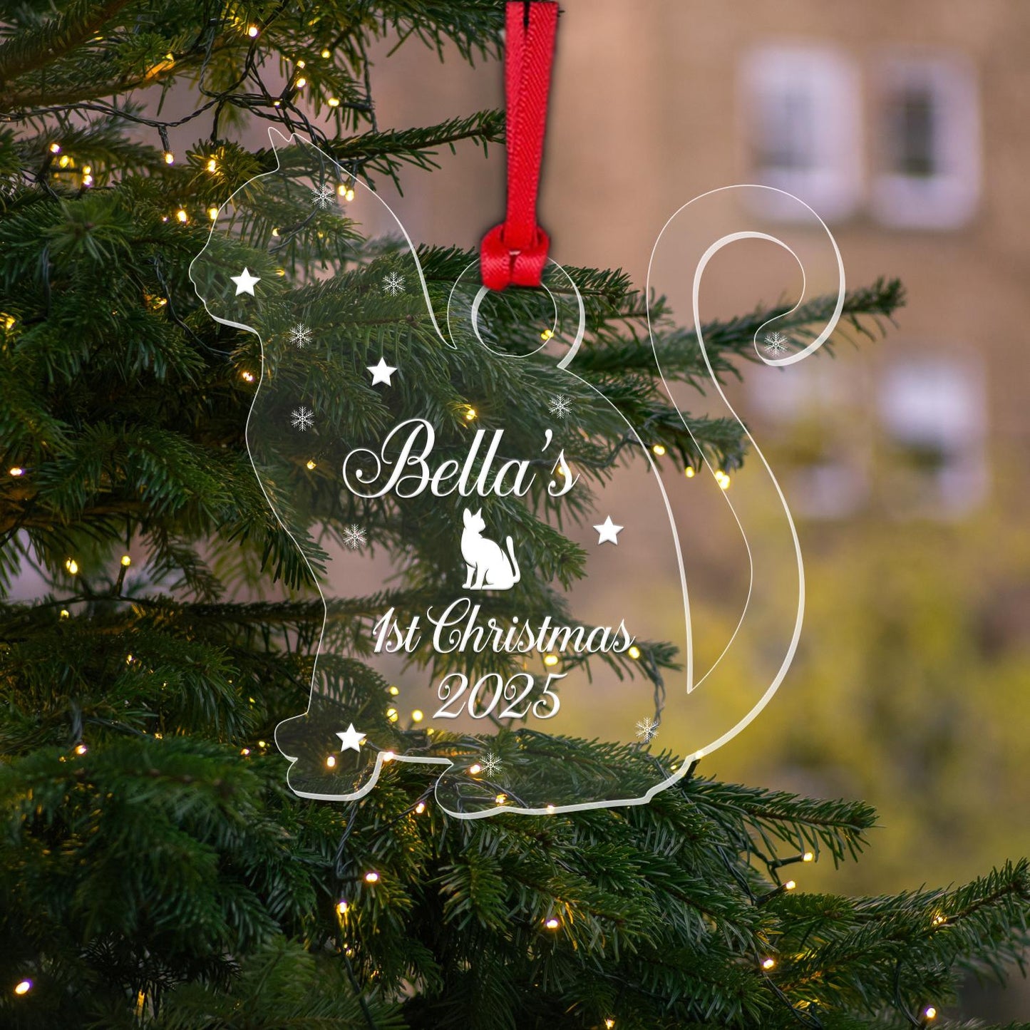 Personalised First Christmas Cat Bauble 1st Kitten Xmas Acrylic Tree Decoration Gift
