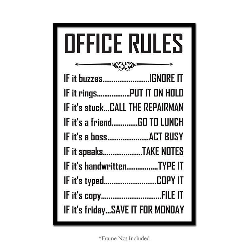 Office Rules Wall Art Poster Colleagues Motivational Funny Quote Print Decor