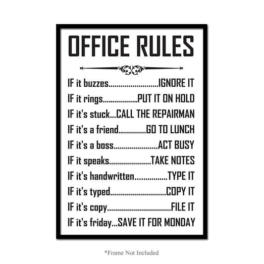 Office Rules Wall Art Poster Colleagues Motivational Funny Quote Print Decor