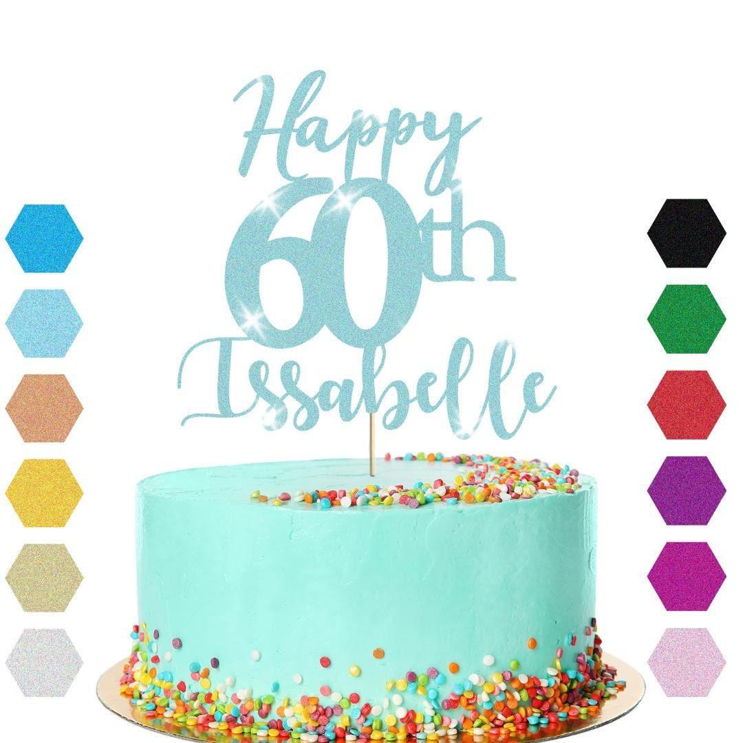 Personalised Name 60th Birthday Glitter Cake Topper Party Cake Decoration Gift