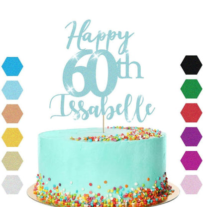 Personalised Name 60th Birthday Glitter Cake Topper Party Cake Decoration Gift