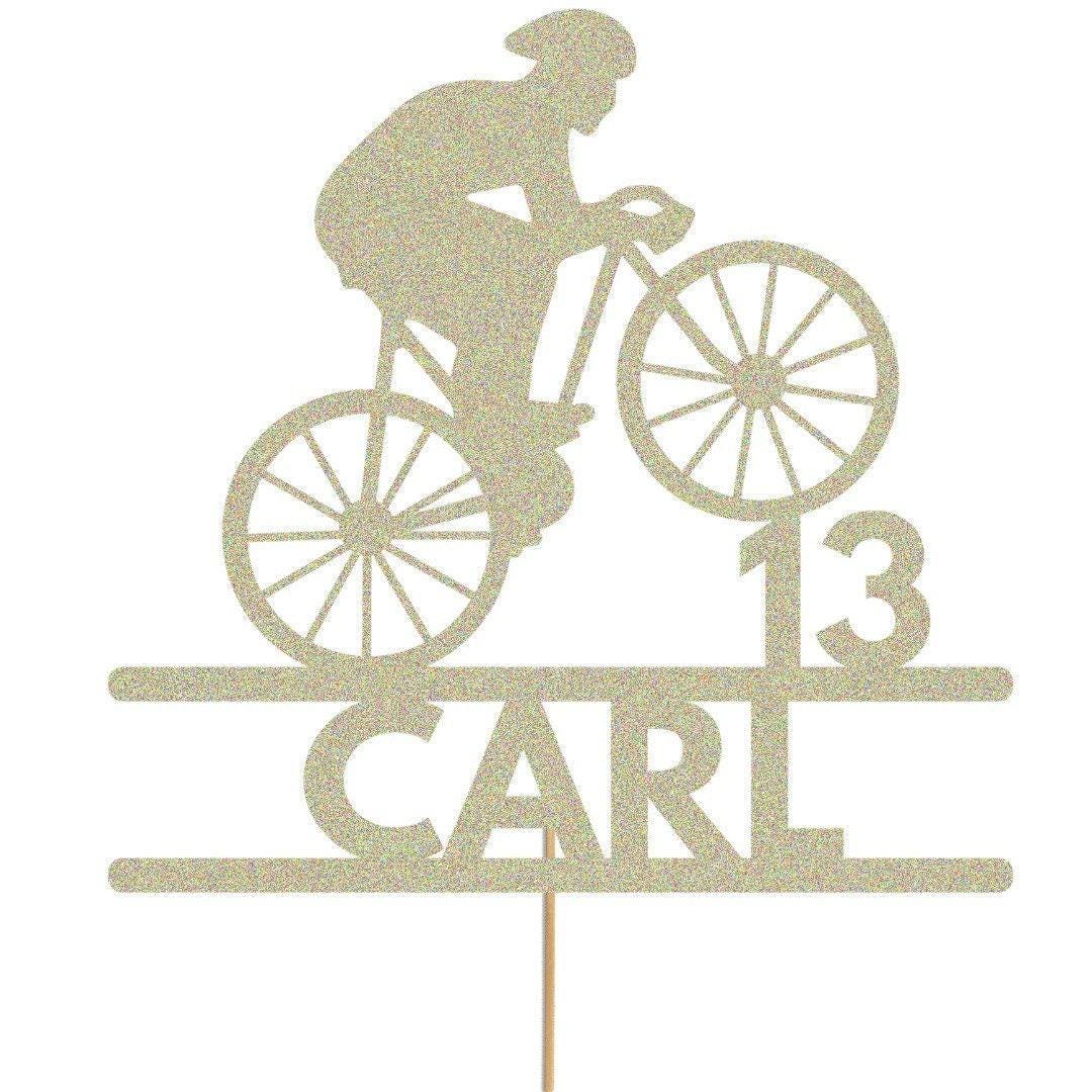 Personalised Glitter Bicycle Cake Topper: Cyclist Birthday Party Decor