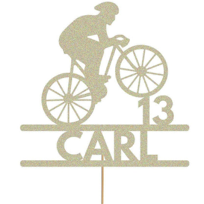 Personalised Glitter Bicycle Cake Topper: Cyclist Birthday Party Decor