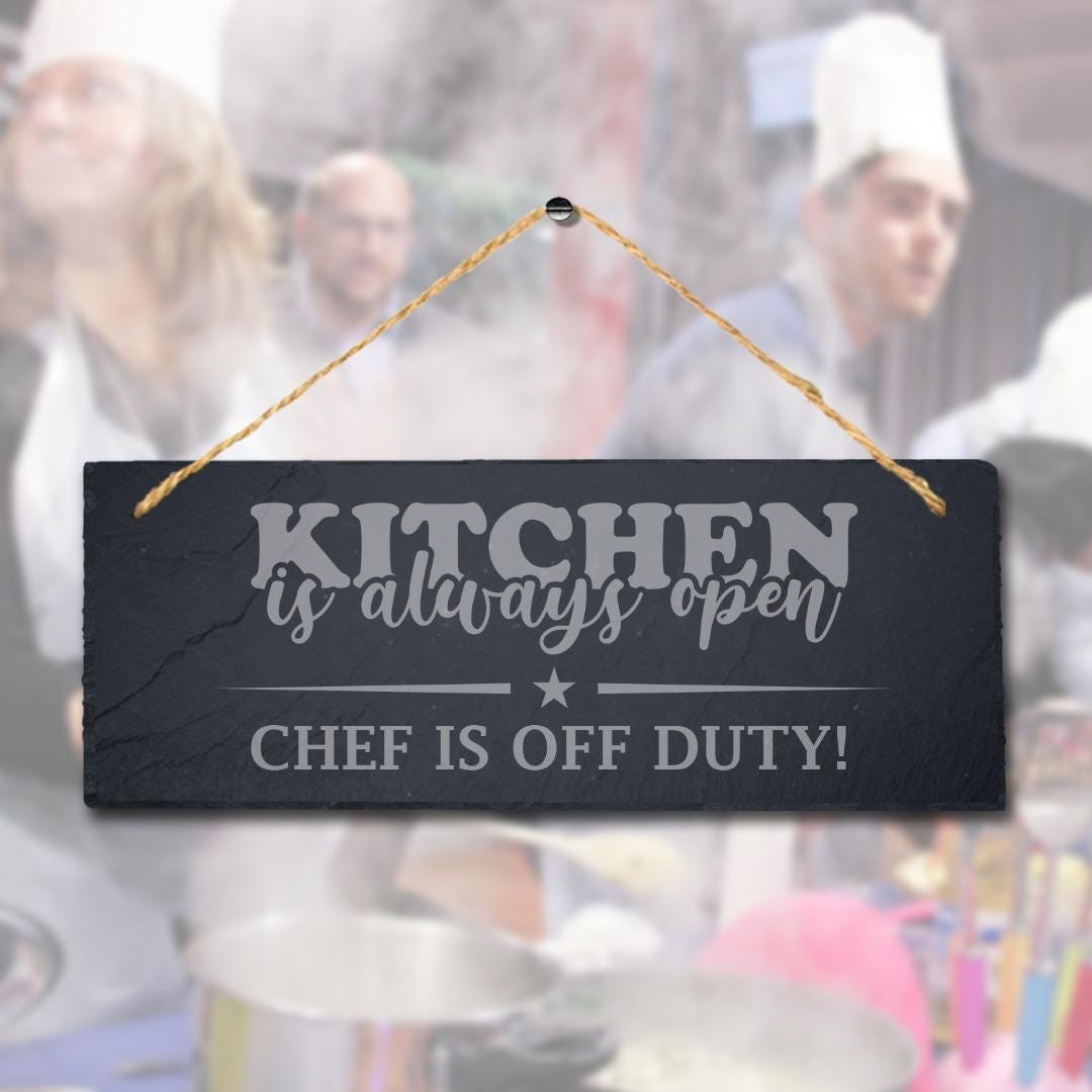 Kitchen Hanging Slate Sign Laser Engraved Plaque Chef Off Duty Food Lovers Gift