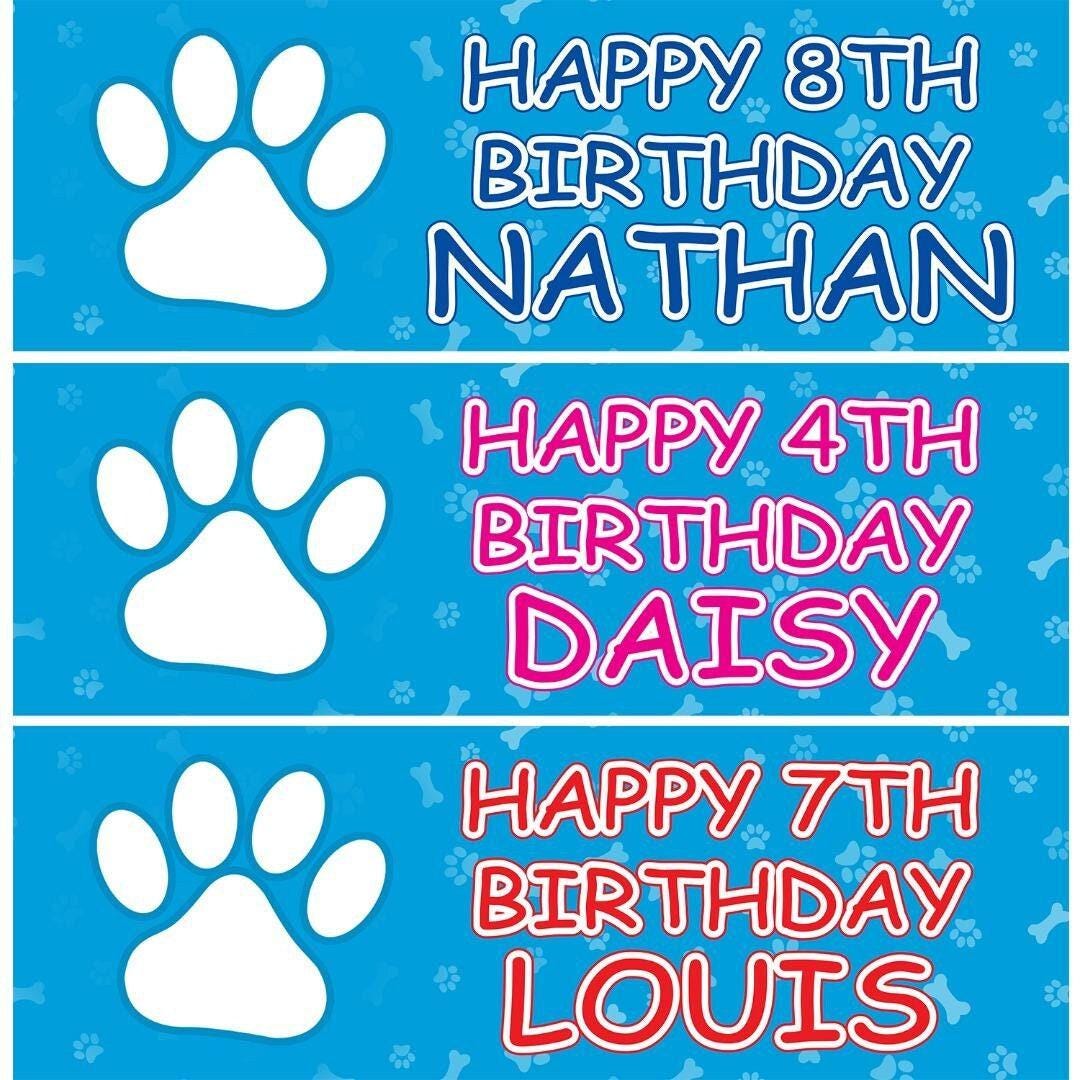2 Personalised Paw Print Birthday Party Celebration Banners Decoration Posters