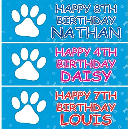 2 Personalised Paw Print Birthday Party Celebration Banners Decoration Posters