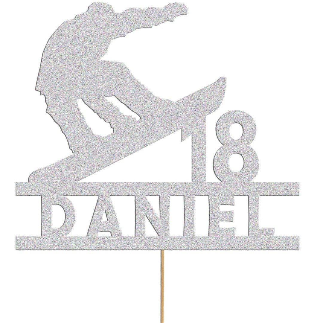 Personalised Skier Birthday Cake Topper: Glitter Party Decor