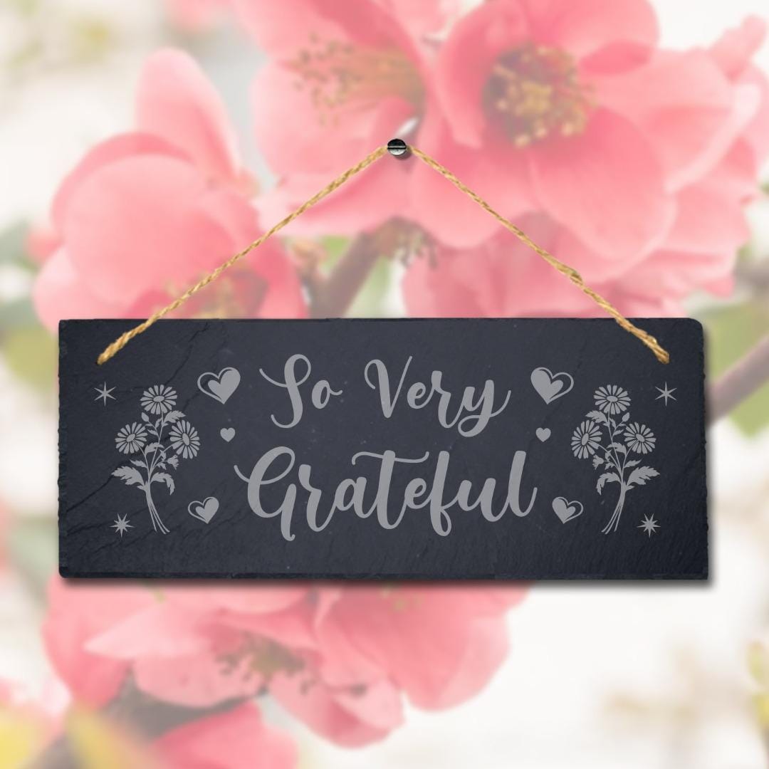So Very Grateful Laser Engraved Hanging Slate Thanksgiving Home Plaque Sign
