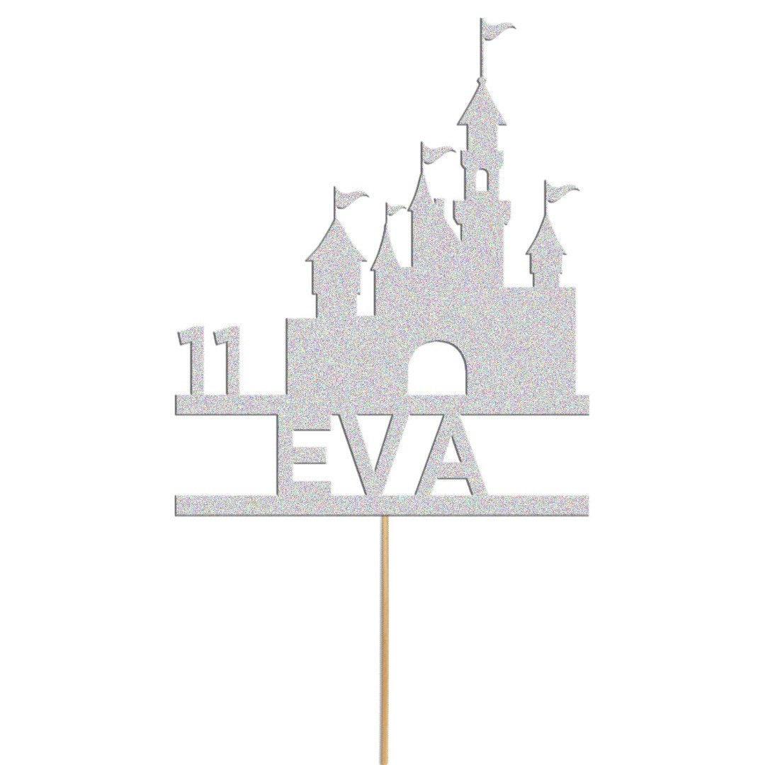 Personalised Glitter Princess Castle Cake Topper: Birthday Party Decoration