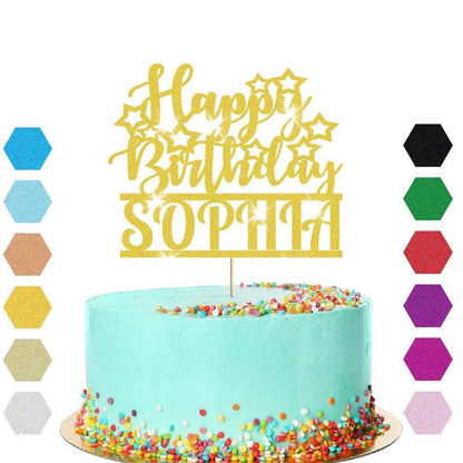 Personalised Glitter Happy Birthday Cake Topper Party Cake Age & Name Decoration