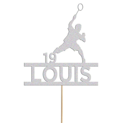 Personalised Glitter Badminton Cake Topper: Any Name & Age
