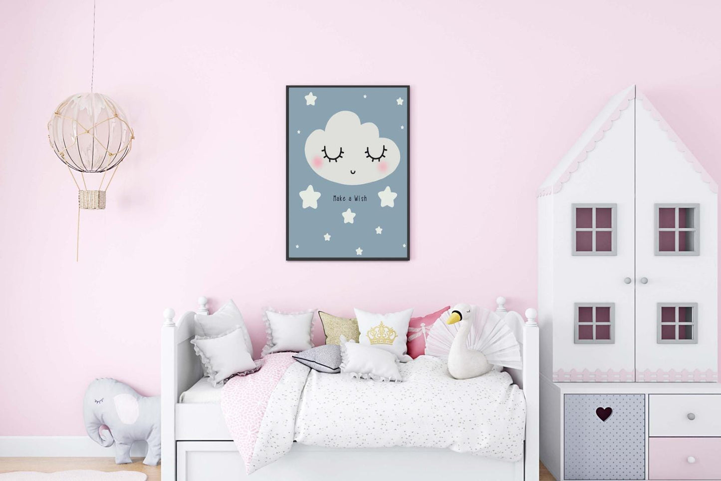 Wish Clouds Kids Boho Watercolour Hand Painted Effect Nursery Wall Art Poster