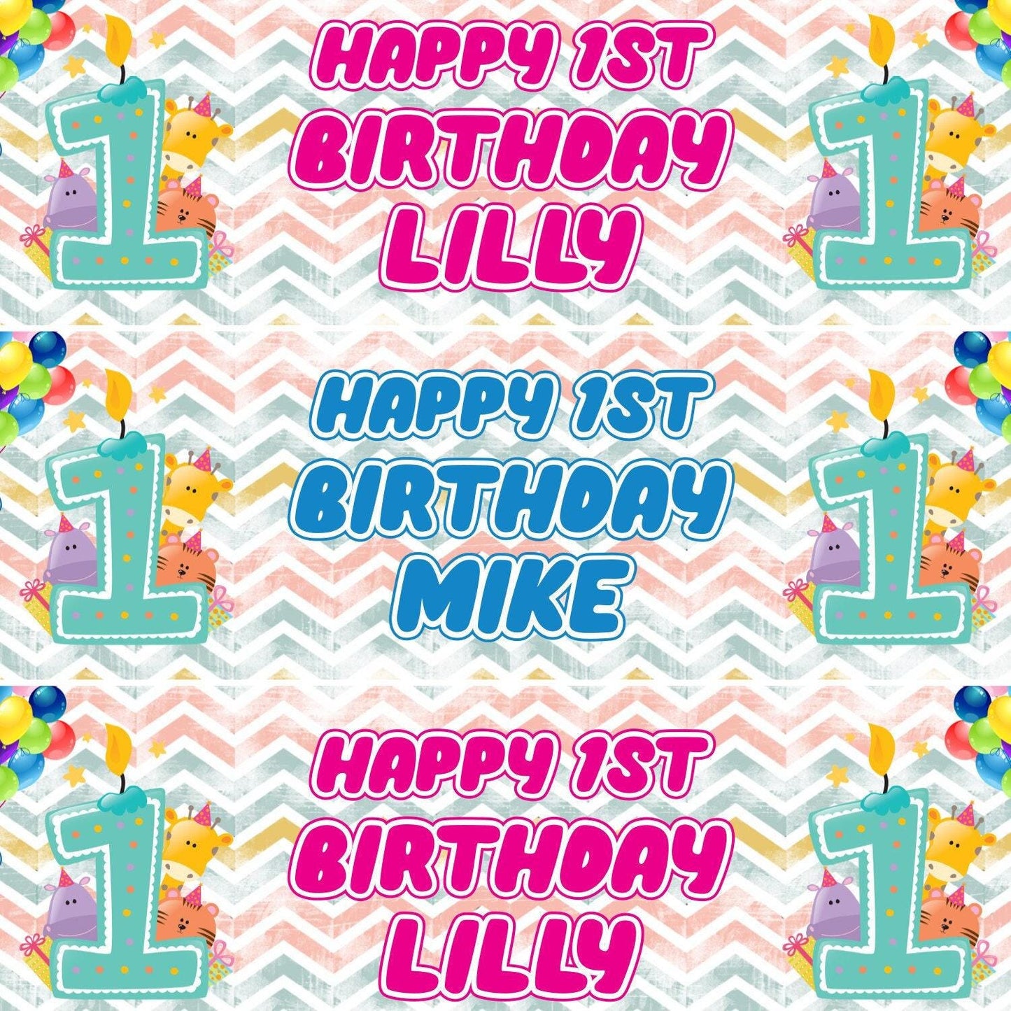2 Personalised First Birthday Girl Boy 1st Celebration Banners Decoration Posters