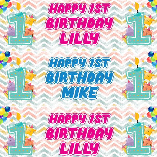 2 Personalised First Birthday Girl Boy 1st Celebration Banners Decoration Posters