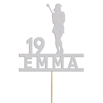 Custom Glitter Woman Golfer Cake Topper: Personalised Name & Age