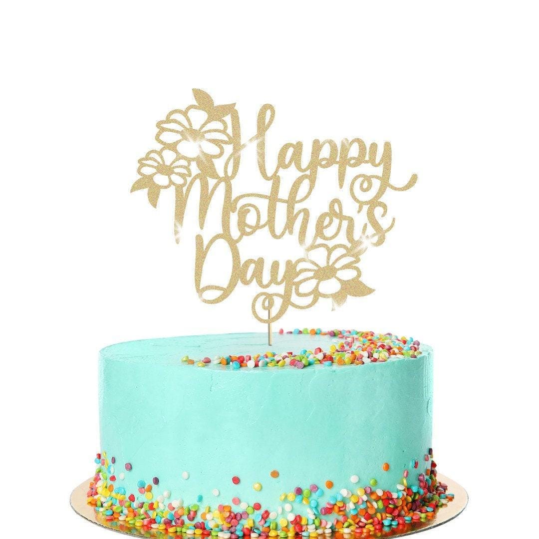 Flowers Design Happy Mothers Day Glitter Cake Topper Birthday Decoration