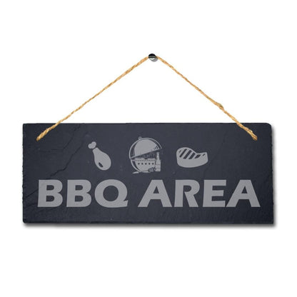 Bbq Area Laser Engraved Hanging Slate Cooking Food Party Home Decor Plaque Sign