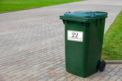 Personalised Wheelie Bin Stickers Road Dustbin Custom Name  Number Waterproof Vinyl Stickers