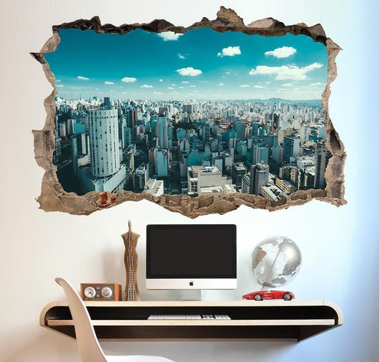 Sao Paulo Brazil Wall Decal: 3D City View Vinyl Mural (45cm x 60cm)