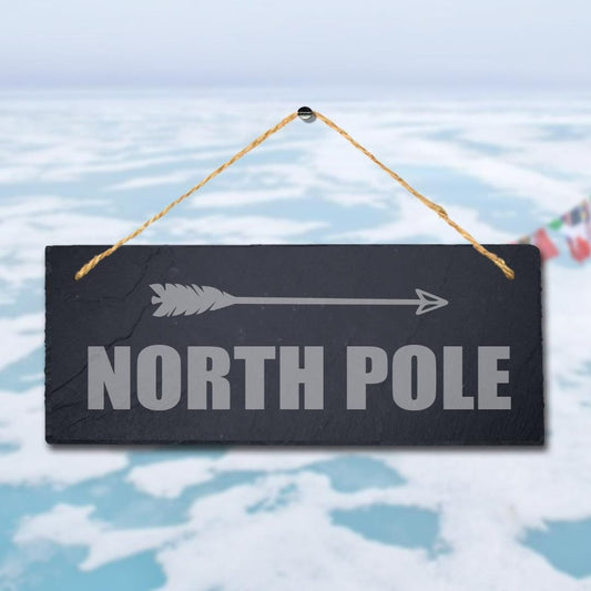 North Pole Left Way Arrow Engraved Hanging Slate Ocean Sea Beach Plaque Sign