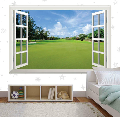 Golf Fairway Wall Decal: 3D Window View, Golf Course Mural