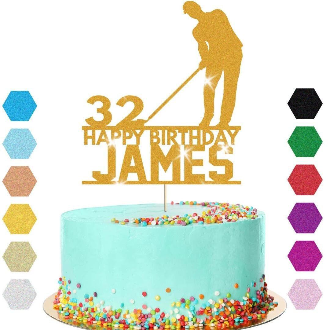 Personalised  Golfer Cake Topper Golf Golfing Birthday Cake Decoration Any Name & Age