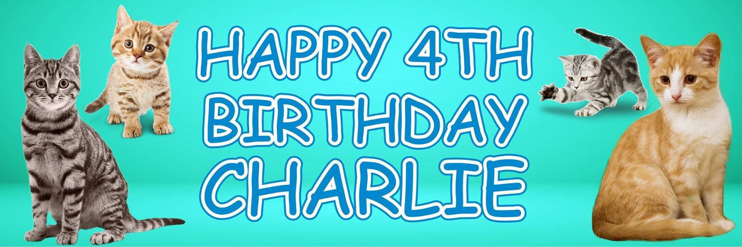2x Personalised Cat Birthday Banner, Party Decoration