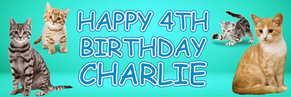 2x Personalised Cat Birthday Banner, Party Decoration