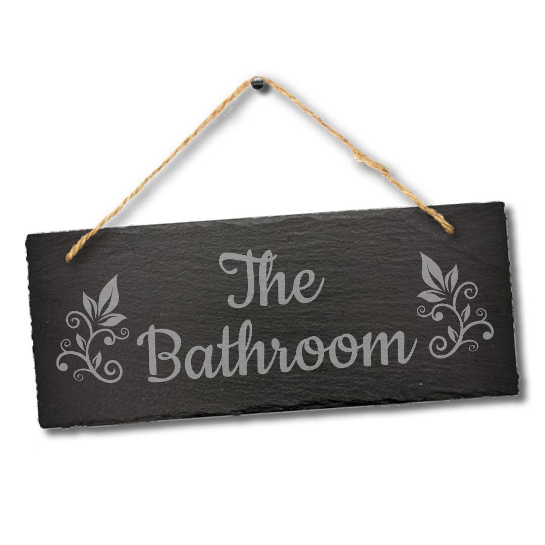 The Bathroom Laser Engraved Hanging Slate Restroom Toilet Sign Plaque Home Gift
