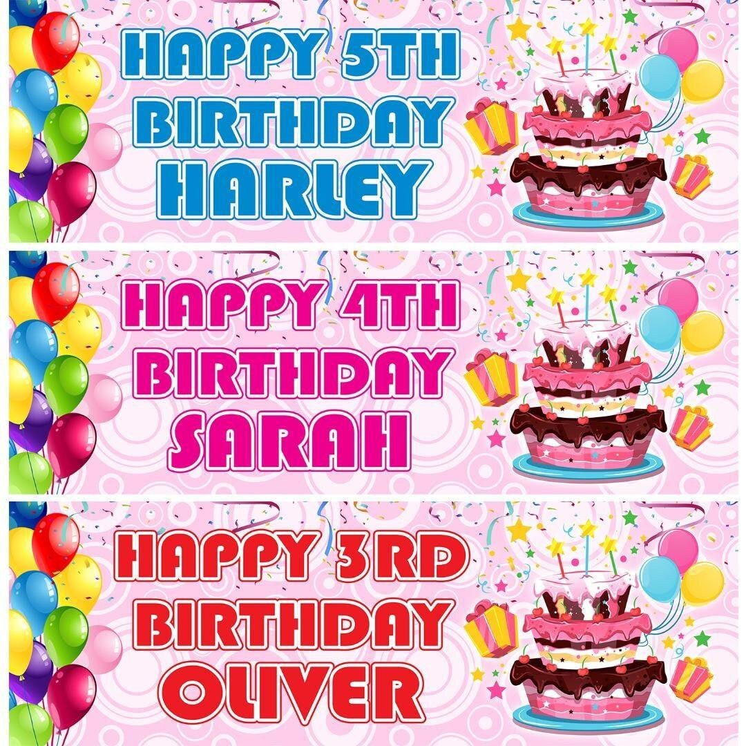 2 Personalised Birthday Cake Gifts Balloons Party Celebration Banners Posters