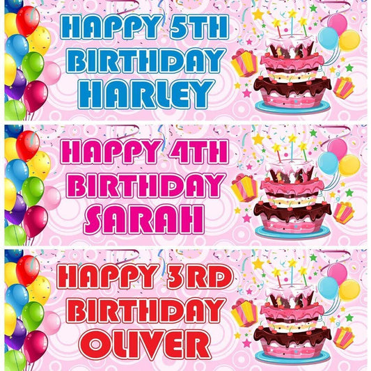 2 Personalised Birthday Cake Gifts Balloons Party Celebration Banners Posters