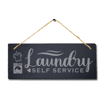 Laundry Self Service Laser Engraved Hanging Slate Washing Hub Home Plaque Sign