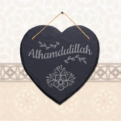 Alhamdulillah Laser Engraved Islamic Wall Hanging Slate Heart Shape Plaque Sign