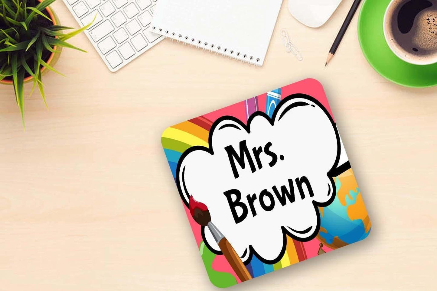 Personalised Name Mug and Coaster Set: Teacher Keepsake Gift